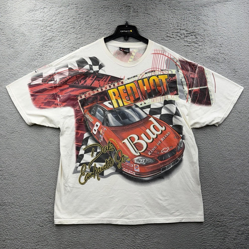Vintage Dale Earnhardt Jr. Men's XL Bud Beer RED HOT AOP Chase Authentics Shirt